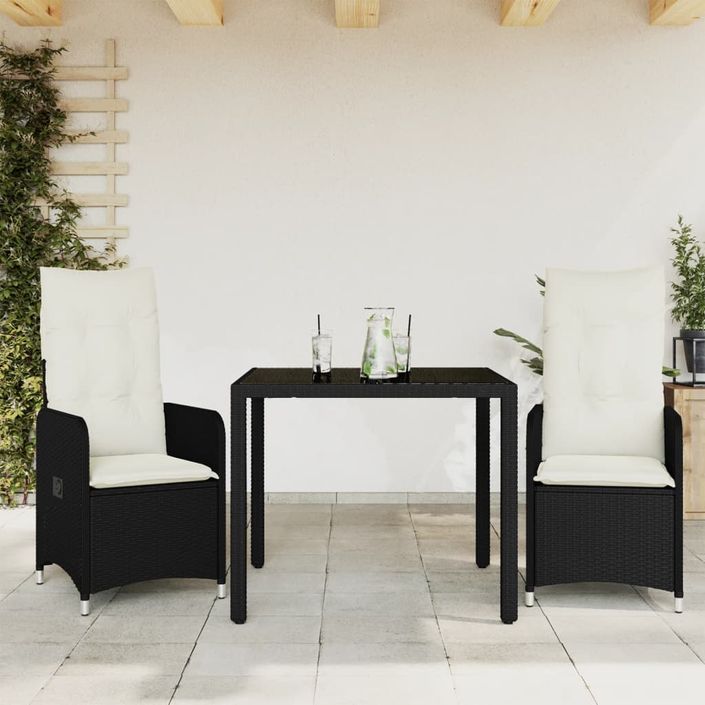 Ensemble de bistro de jardin 3 pcs coussins noir poly rotin - Photo n°1