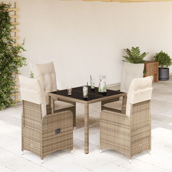 Ensemble de bistro de jardin 5 pcs coussins beige poly rotin - Photo n°1