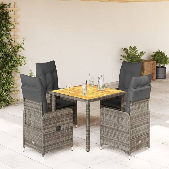 Ensemble de bistro de jardin 5 pcs coussins gris poly rotin - Photo n°1