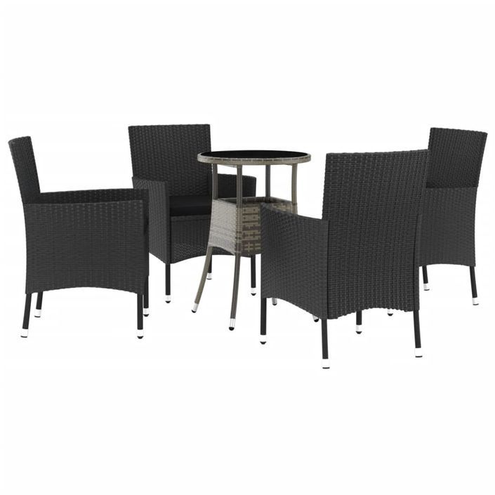 Ensemble de bistro de jardin 5 pcs coussins noir poly rotin - Photo n°1