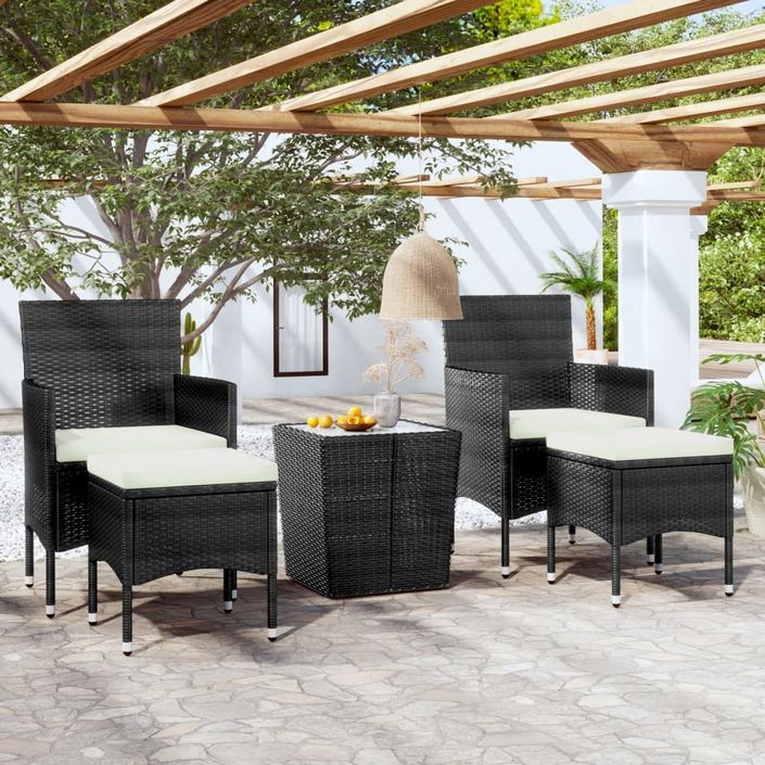 Ensemble de bistro de jardin 5 pcs poly rotin et verre trempé - Photo n°1