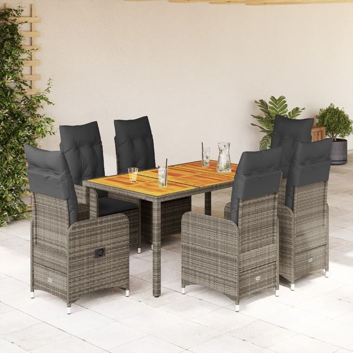 Ensemble de bistro de jardin 7 pcs coussins gris poly rotin - Photo n°1