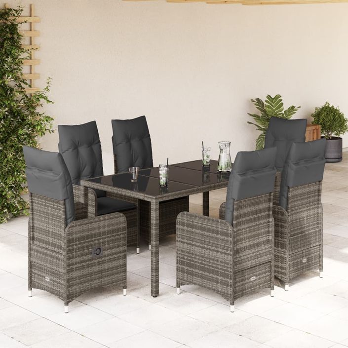 Ensemble de bistro de jardin 7 pcs coussins gris poly rotin - Photo n°1