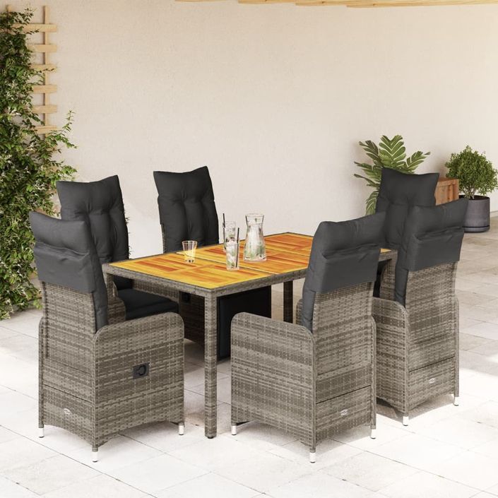 Ensemble de bistro de jardin 7 pcs coussins gris poly rotin - Photo n°1