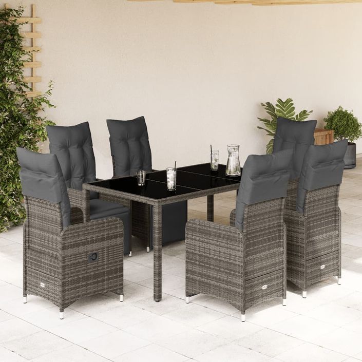 Ensemble de bistro de jardin 7 pcs coussins gris poly rotin - Photo n°1