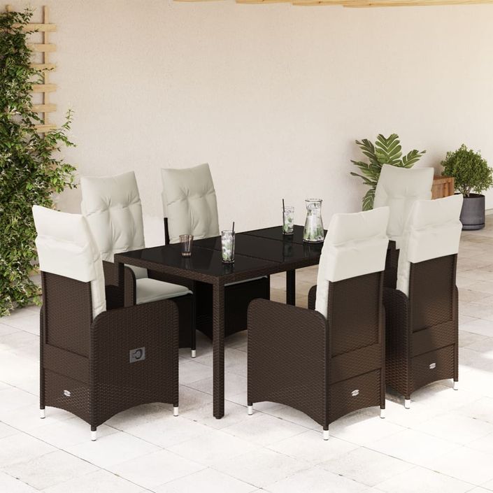 Ensemble de bistro de jardin 7 pcs coussins marron poly rotin - Photo n°1