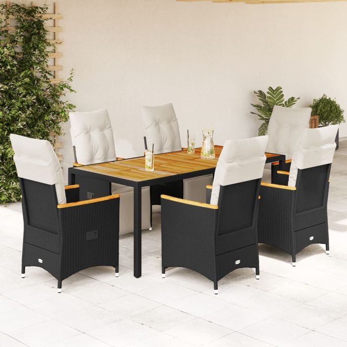 Ensemble de bistro de jardin 7 pcs coussins noir poly rotin - Photo n°1