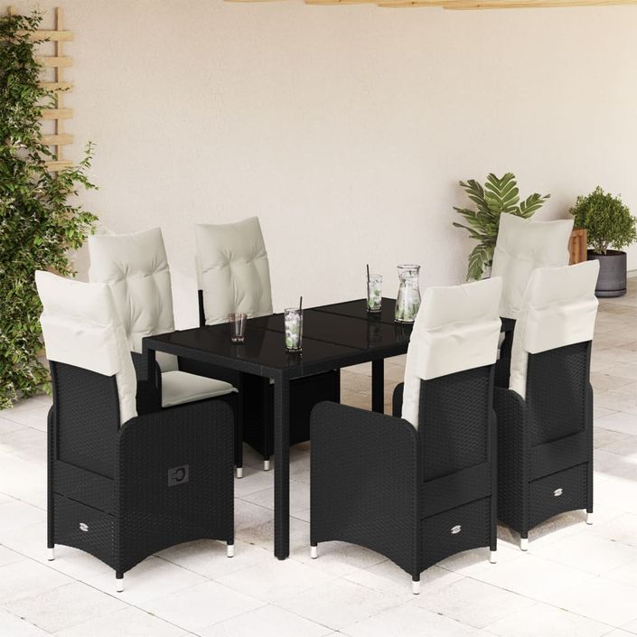 Ensemble de bistro de jardin 7 pcs coussins noir poly rotin - Photo n°1