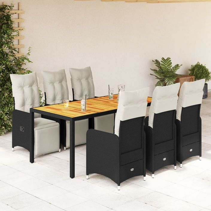 Ensemble de bistro de jardin 7 pcs coussins noir poly rotin - Photo n°1