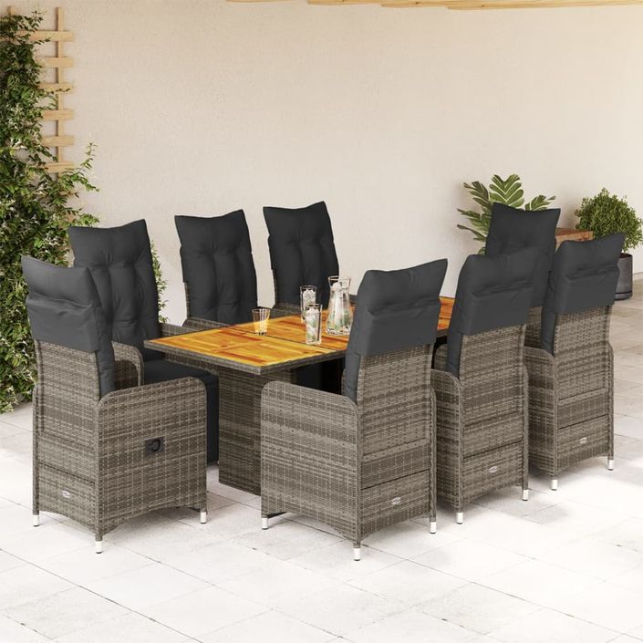 Ensemble de bistro de jardin 9 pcs coussins gris poly rotin - Photo n°1