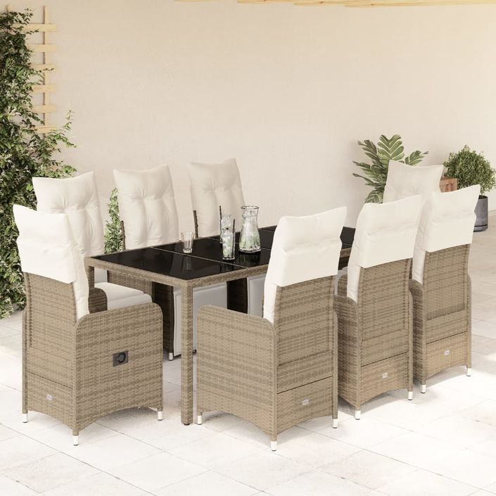 Ensemble de bistro de jardin 9 pcs coussins marron poly rotin - Photo n°1