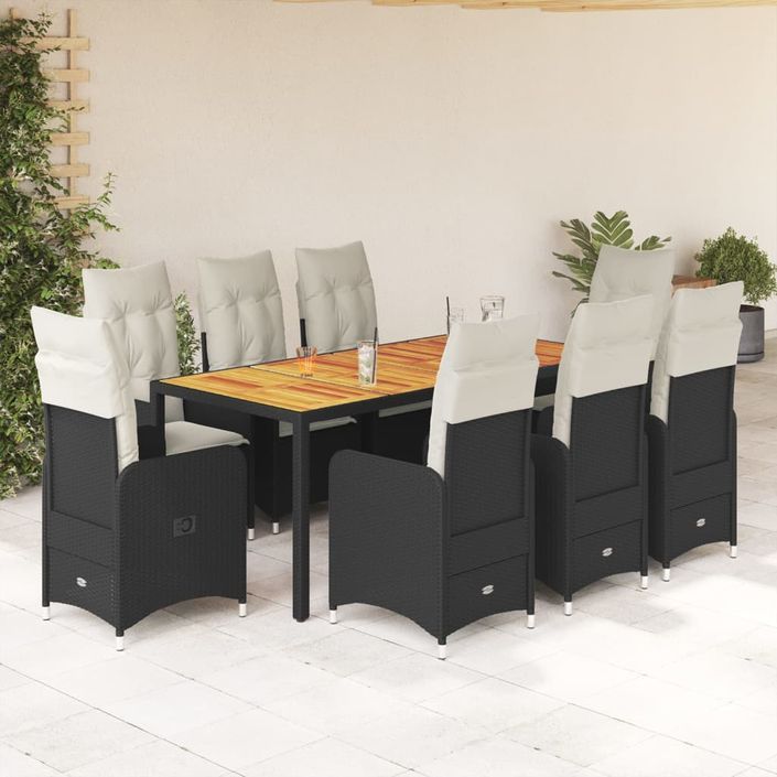 Ensemble de bistro de jardin 9 pcs coussins noir poly rotin - Photo n°1