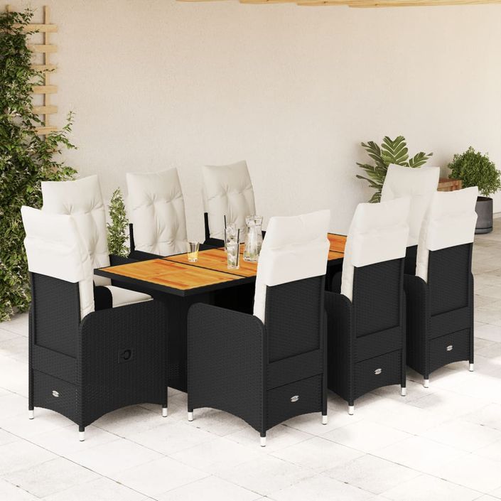 Ensemble de bistro de jardin 9 pcs coussins noir poly rotin - Photo n°1