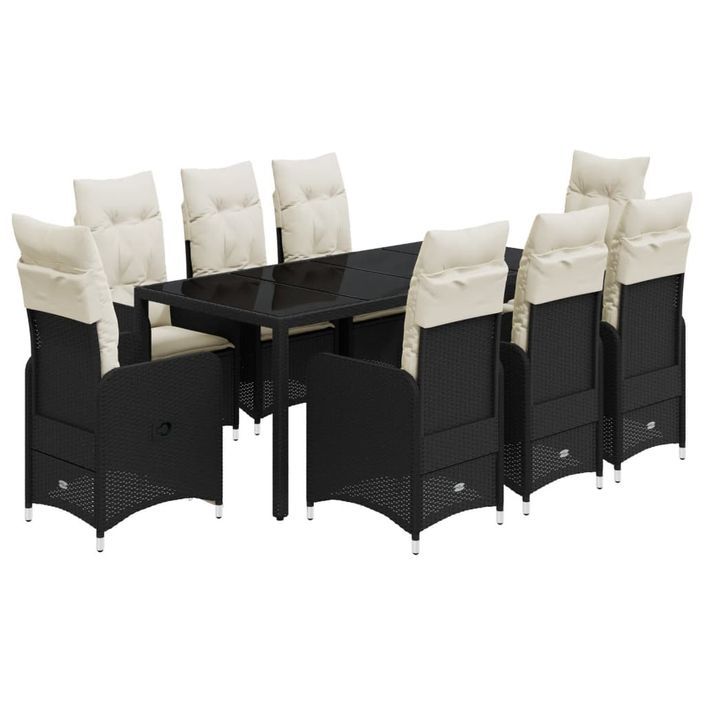 Ensemble de bistro de jardin 9 pcs coussins noir poly rotin - Photo n°2