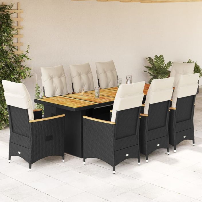 Ensemble de bistro de jardin 9 pcs coussins noir poly rotin - Photo n°1