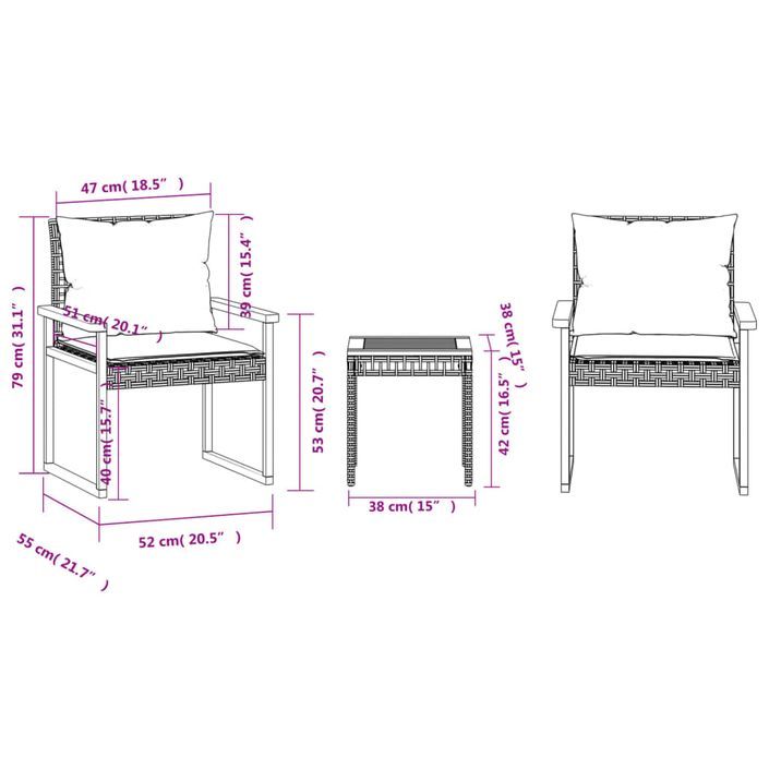 Ensemble de bistro et coussins 3 pcs mélange beige rotin acacia - Photo n°11