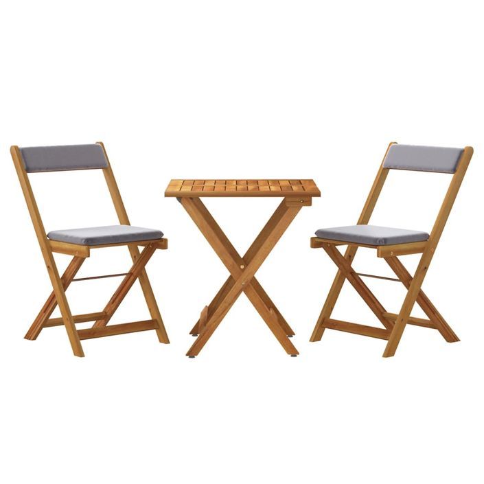 Ensemble de bistro pliable 3 pcs avec coussins Acacia solide - Photo n°3