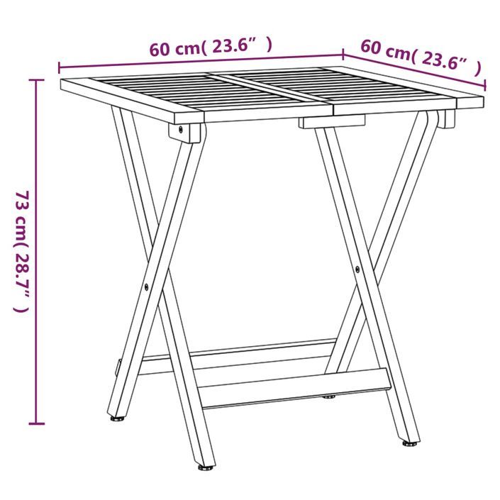 Ensemble de bistro pliable 3 pcs avec coussins Acacia solide - Photo n°11