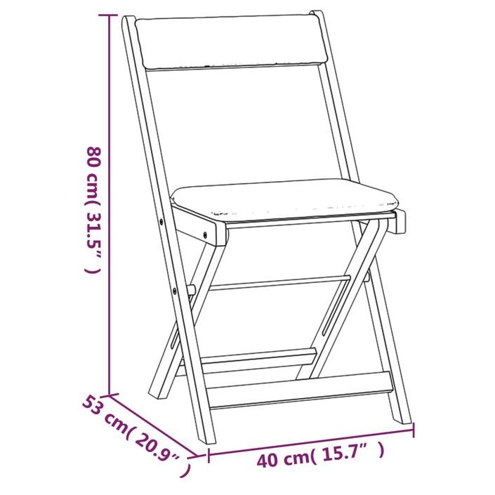 Ensemble de bistro pliable 3 pcs avec coussins Acacia solide - Photo n°12