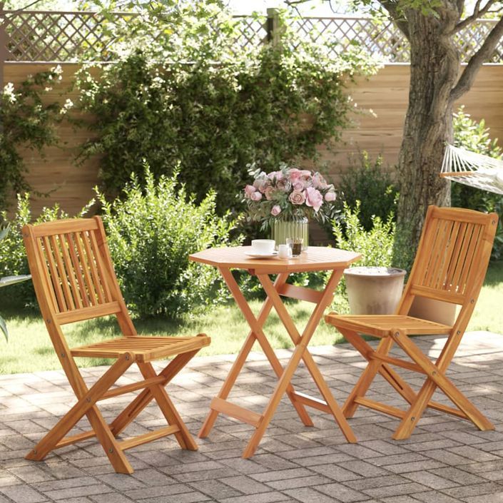 Ensemble de bistro pliable 3 pcs bois d'acacia solide - Photo n°2