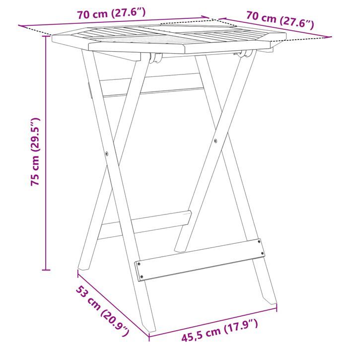 Ensemble de bistro pliable 3 pcs bois d'acacia solide - Photo n°9