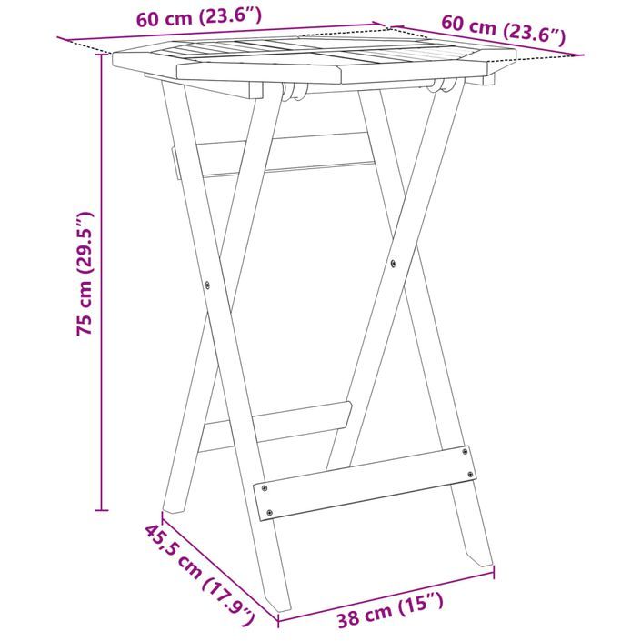 Ensemble de bistro pliable 3 pcs bois d'acacia solide - Photo n°9