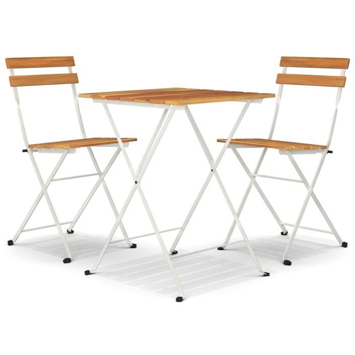 Ensemble de bistro pliable 3 pcs Bois d'acacia solide et acier - Photo n°1