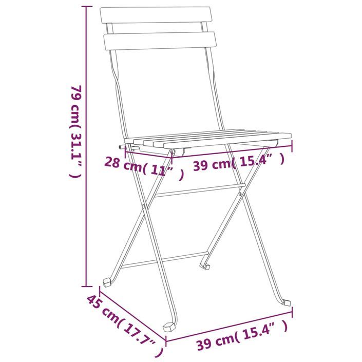 Ensemble de bistro pliable 3 pcs Bois d'acacia solide et acier - Photo n°9