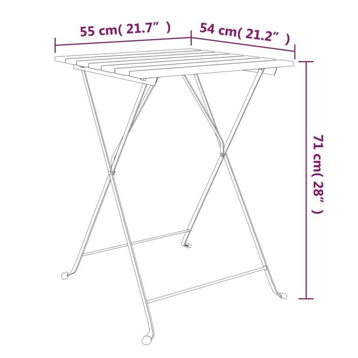 Ensemble de bistro pliable 3 pcs Bois d'acacia solide et acier - Photo n°10