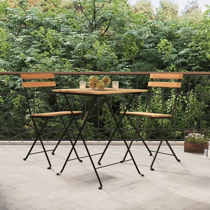 Ensemble de bistro pliable 3 pcs Bois de teck massif et acier - Photo n°2