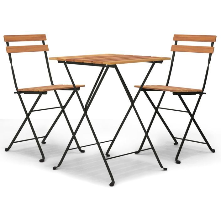 Ensemble de bistro pliable 3 pcs Bois de teck massif et acier - Photo n°1