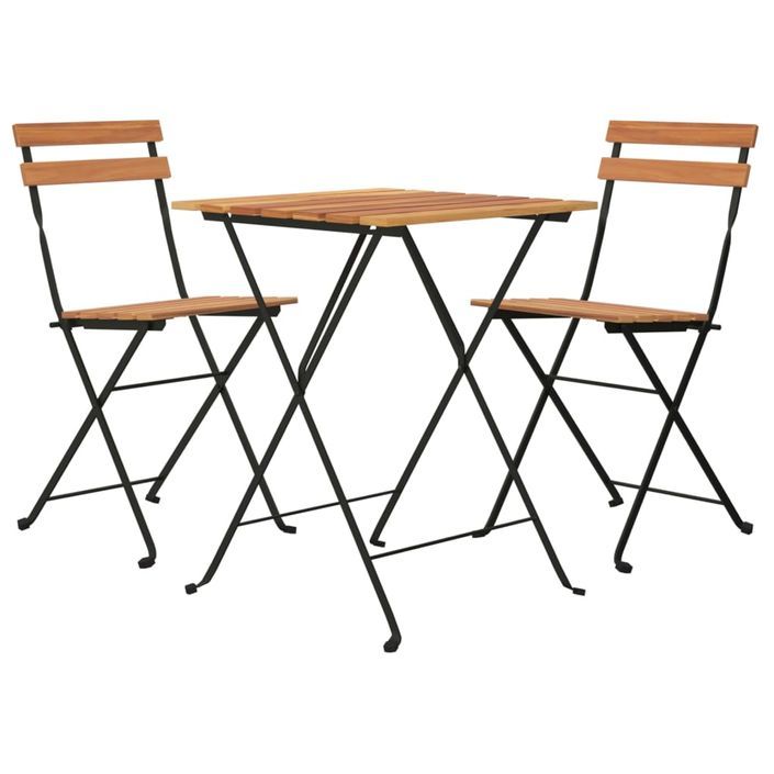 Ensemble de bistro pliable 3 pcs Bois de teck massif et acier - Photo n°3