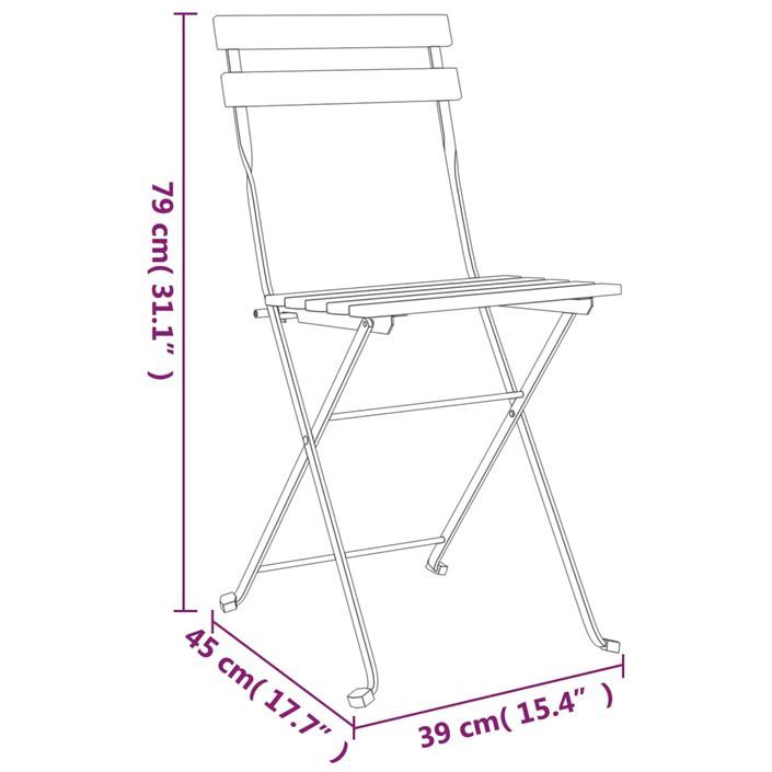 Ensemble de bistro pliable 3 pcs Bois de teck massif et acier - Photo n°9