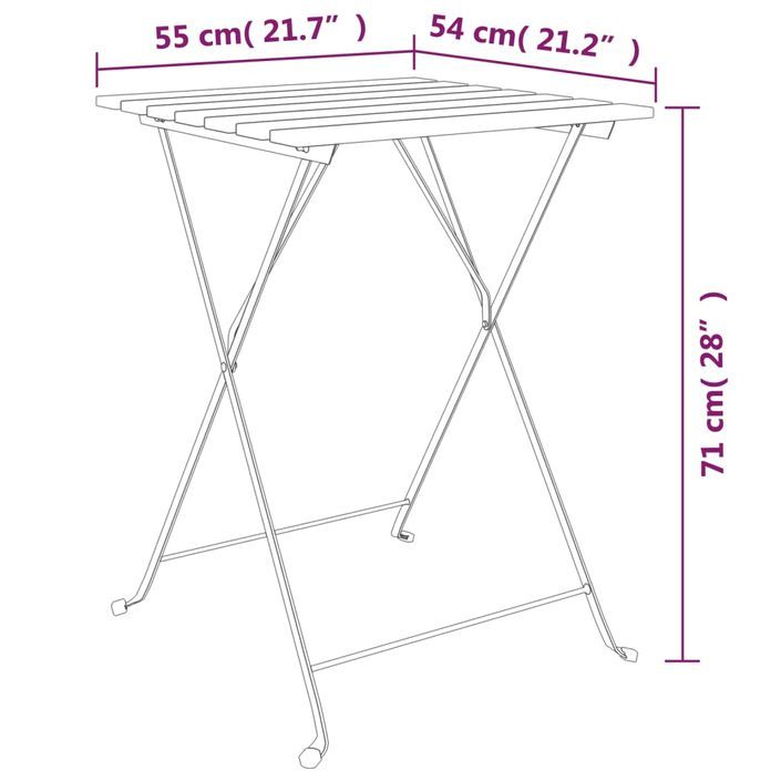 Ensemble de bistro pliable 3 pcs Bois de teck massif et acier - Photo n°10