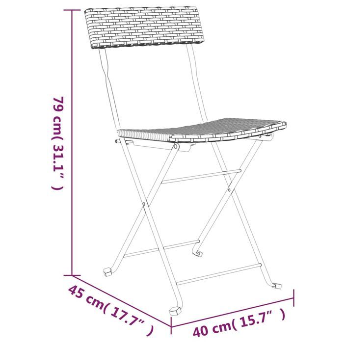 Ensemble de bistro pliable 3 pcs Gris Résine tressée - Photo n°10