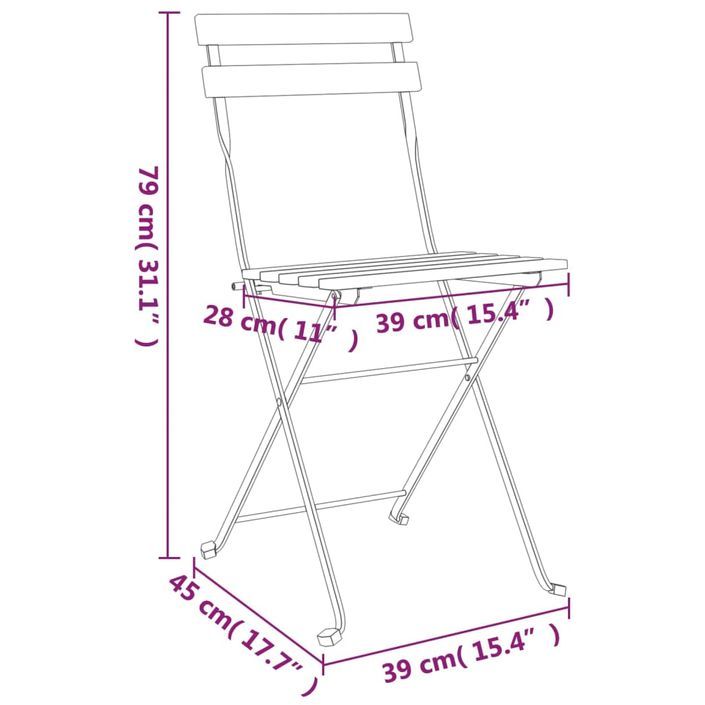 Ensemble de bistro pliable 5 pcs Bois d'acacia solide et acier - Photo n°11