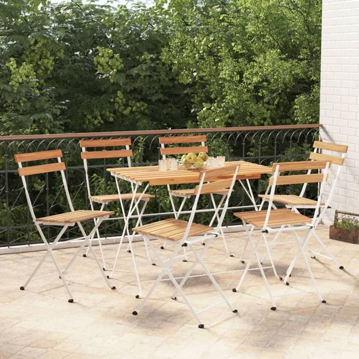 Ensemble de bistro pliable 7 pcs bois d'acacia solide et acier - Photo n°2