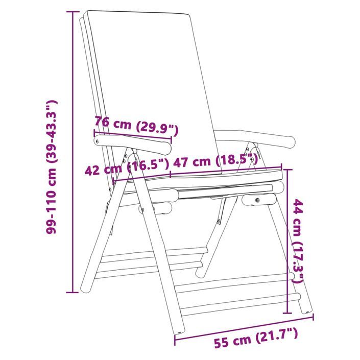 Ensemble de bistro pliante 3 pcs et coussins blanc crème bambou - Photo n°11