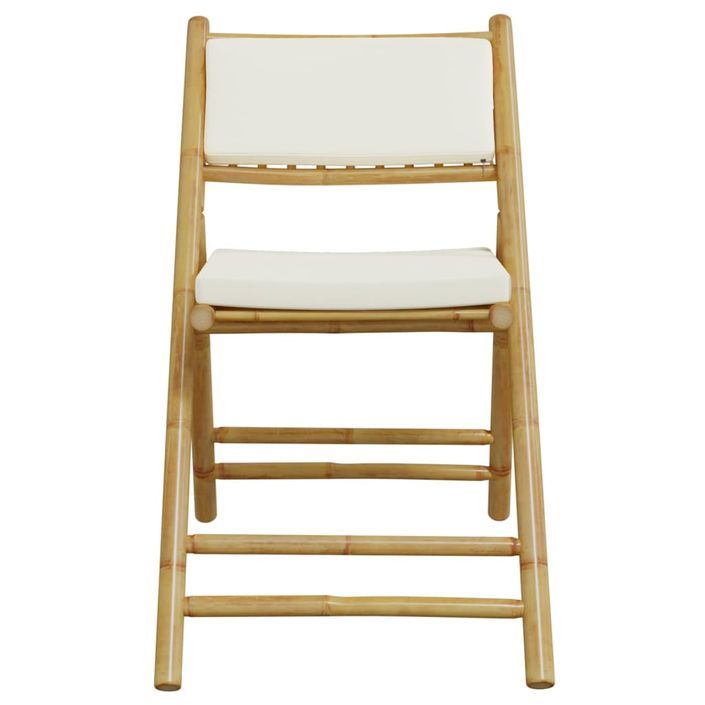 Ensemble de bistro pliante 3 pcs et coussins blanc crème bambou - Photo n°6