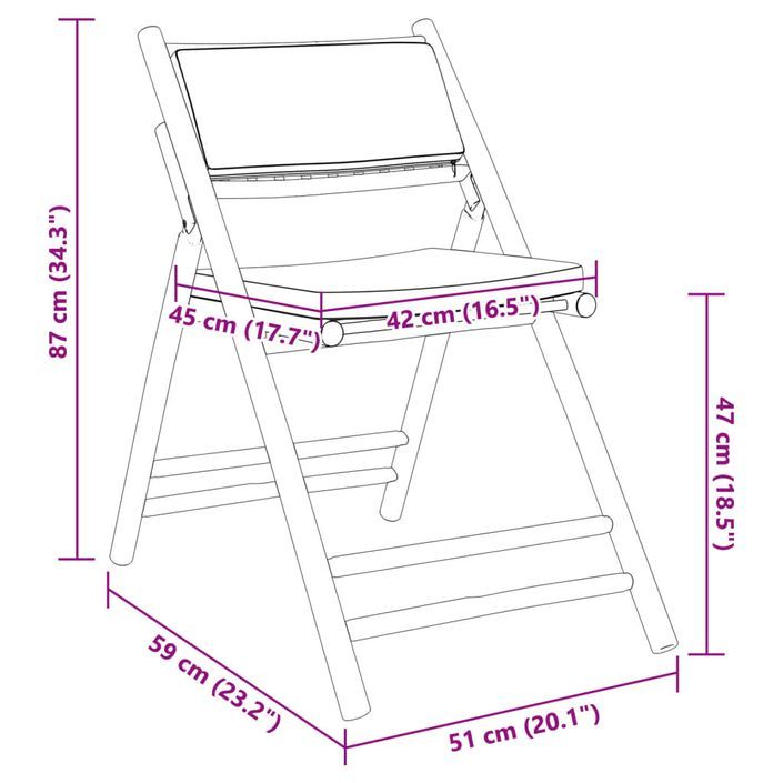 Ensemble de bistro pliante 5 pcs et coussins blanc crème bambou - Photo n°10