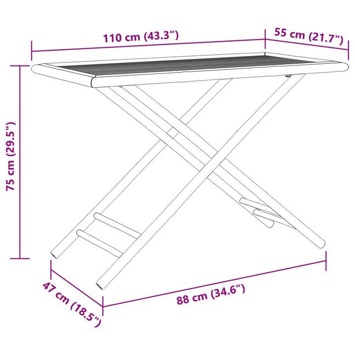 Ensemble de bistro pliante 5 pcs et coussins blanc crème bambou - Photo n°11