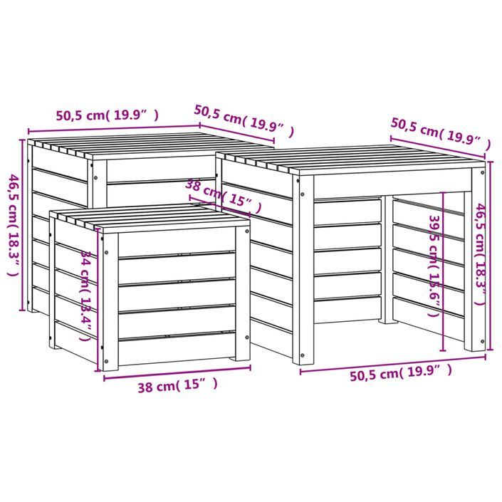 Ensemble de boîtes de jardin 3 pcs blanc bois de pin massif - Photo n°10