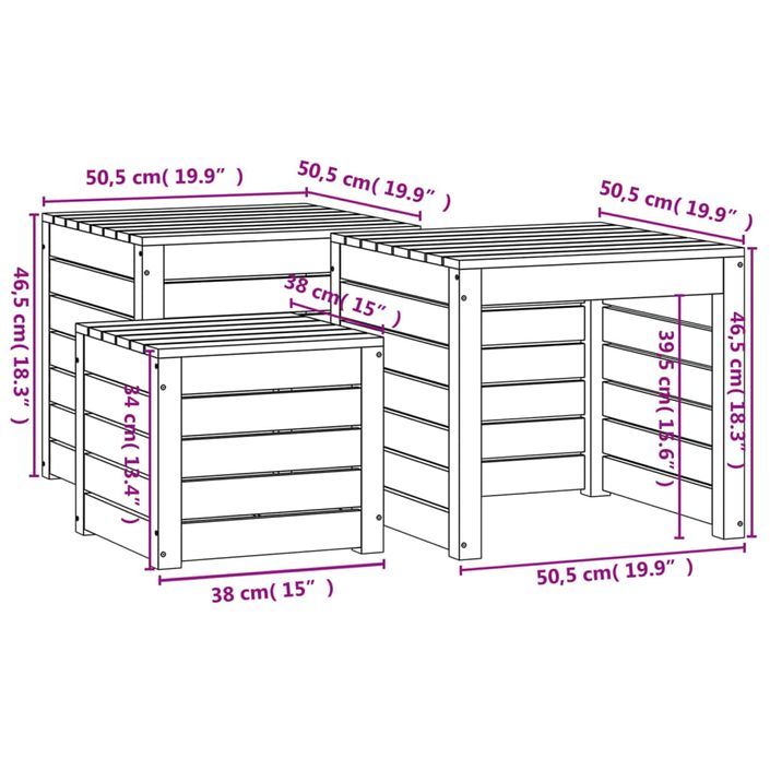 Ensemble de boîtes de jardin 3 pcs bois de pin massif - Photo n°10