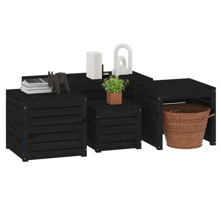 Ensemble de boîtes de jardin 4 pcs noir bois de pin massif - Photo n°4