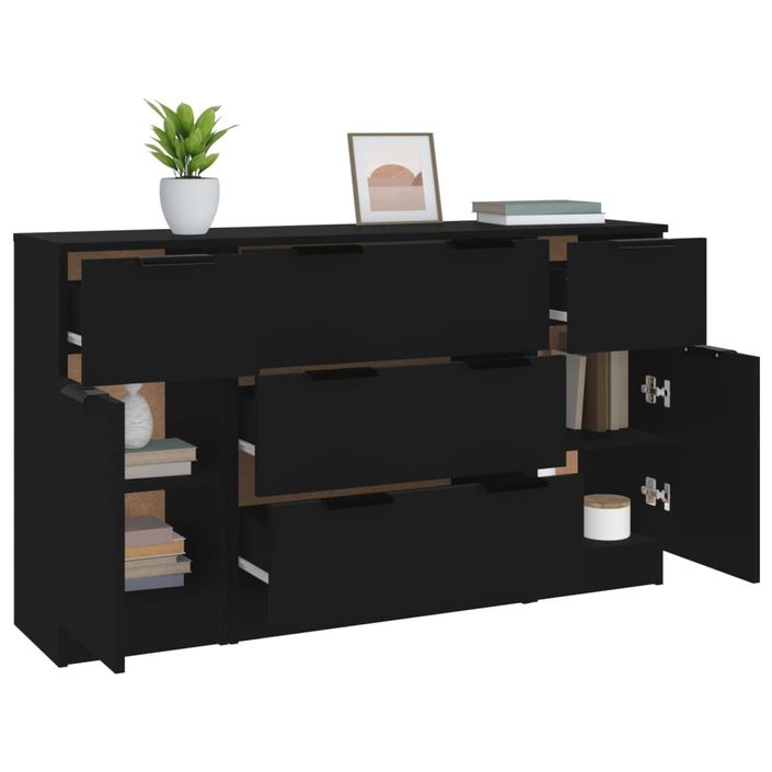 Ensemble de buffets 3 pcs Noir Bois d'ingénierie - Photo n°4