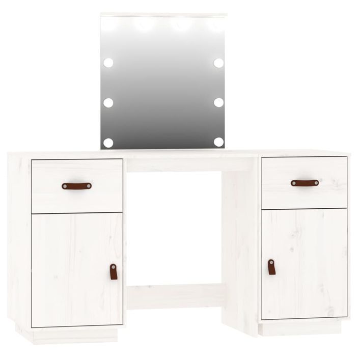 Ensemble de coiffeuse avec LED Blanc Bois de pin solide - Photo n°2