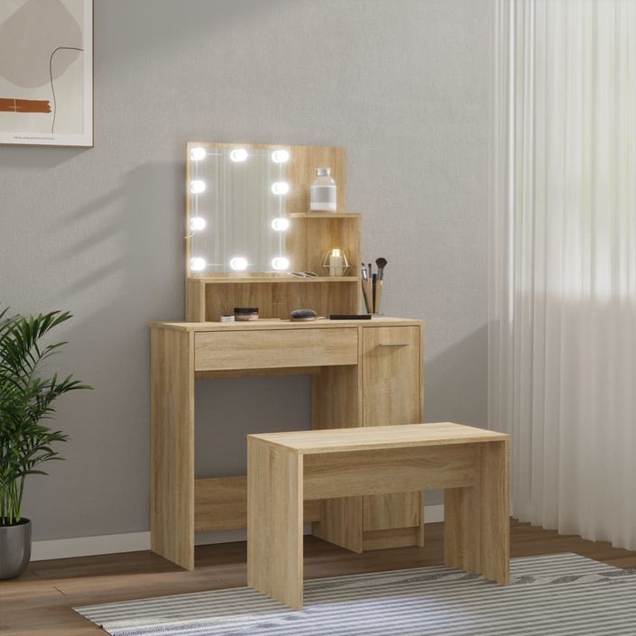 Ensemble de coiffeuse avec LED Chêne sonoma Bois d'ingénierie - Photo n°4