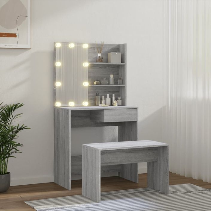 Ensemble de coiffeuse avec LED Sonoma gris Bois d'ingénierie - Photo n°3