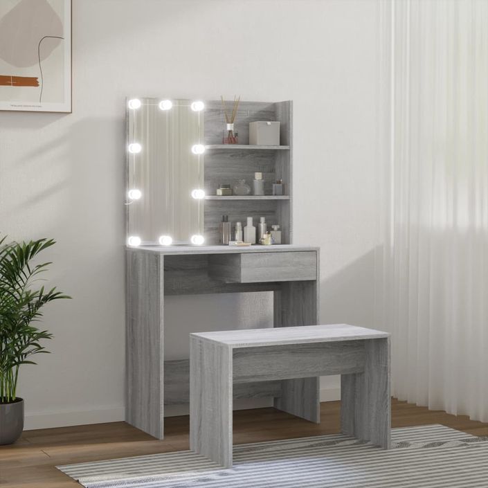 Ensemble de coiffeuse avec LED Sonoma gris Bois d'ingénierie - Photo n°4