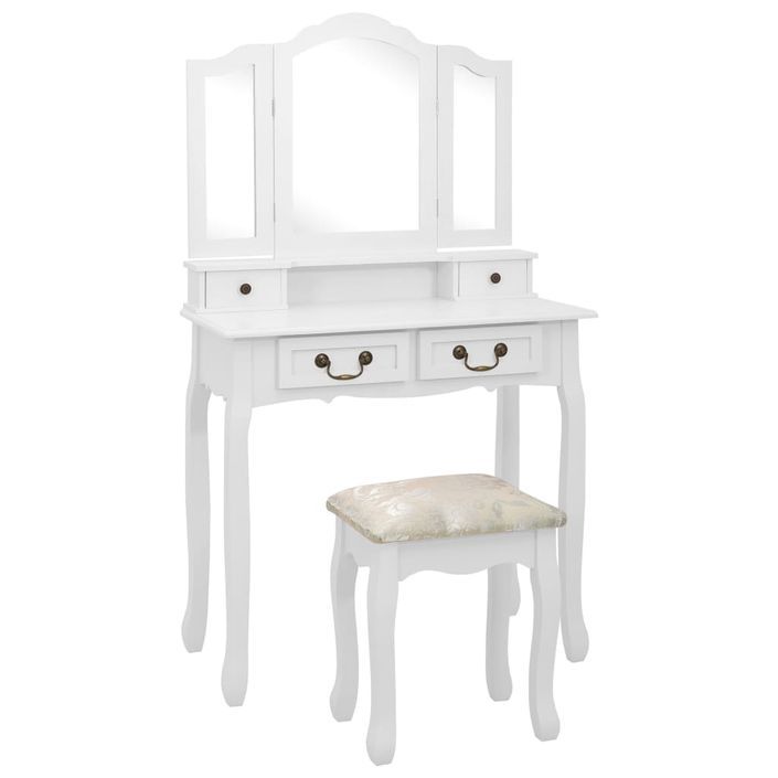 Ensemble de coiffeuse avec tabouret Blanc 80x69x141cm Paulownia - Photo n°1